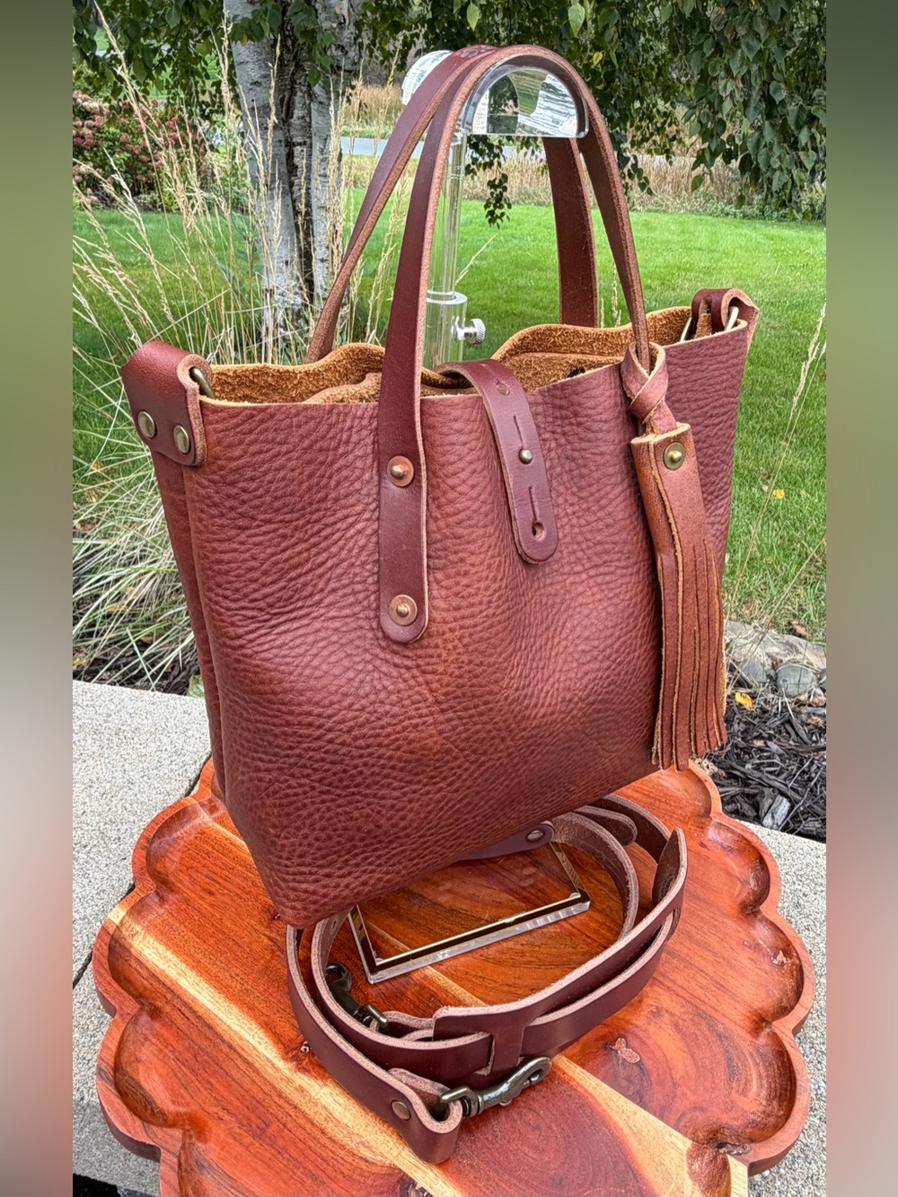 Go Forth Goods Avery Saddle Brown Leather Tote Bag Mini Crossbody Like New - Picture 4 of 17